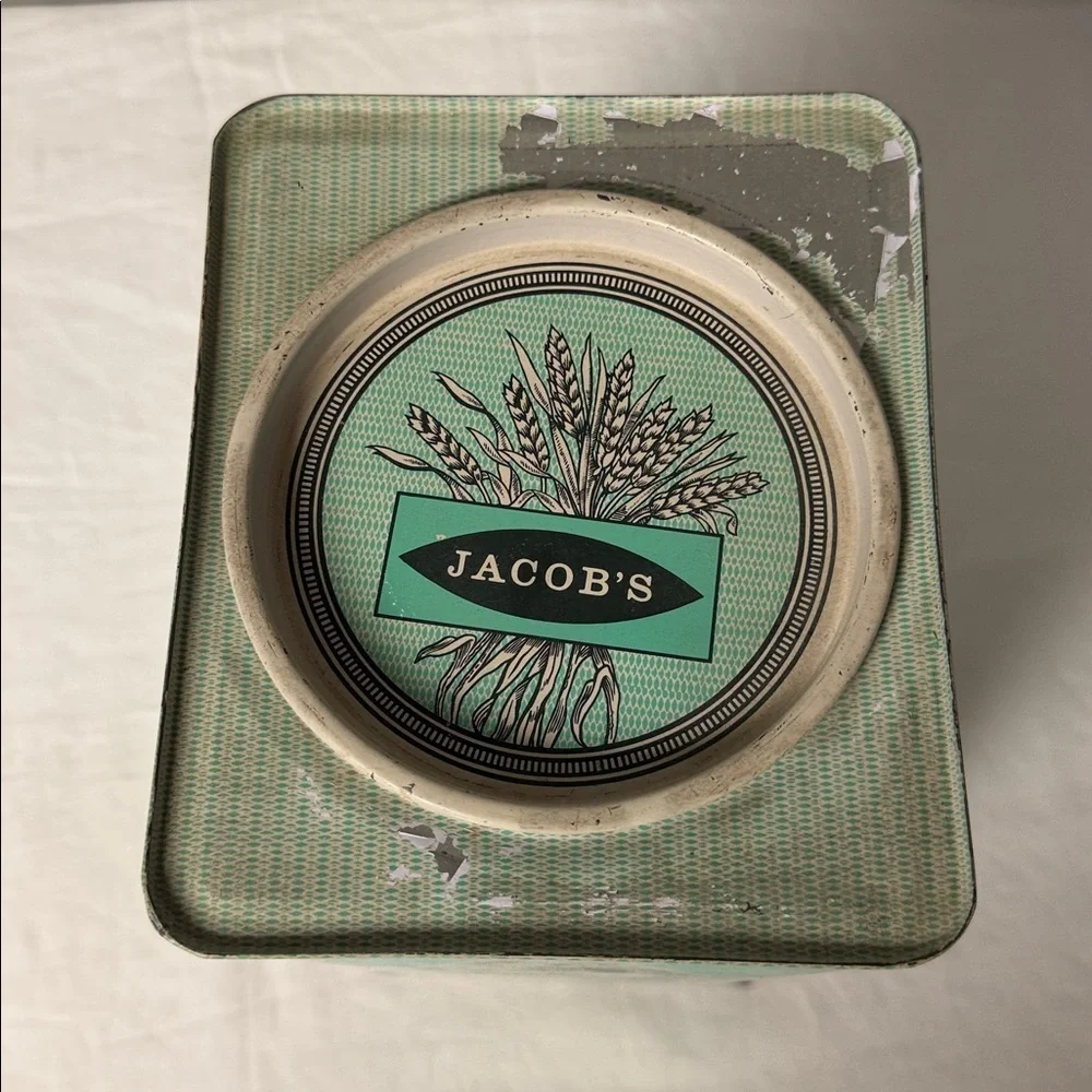 Vintage Jacob & Co Cream Crackers Tin Extra Light Green Advertising 1kg